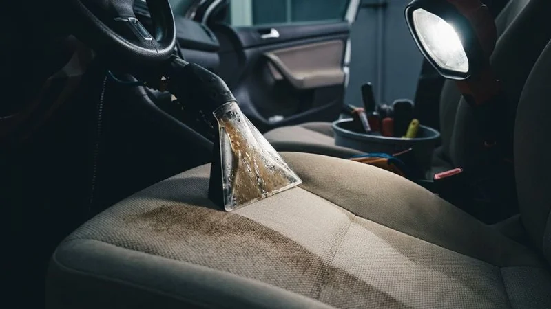 Before and after comparison of stain removal on car upholstery