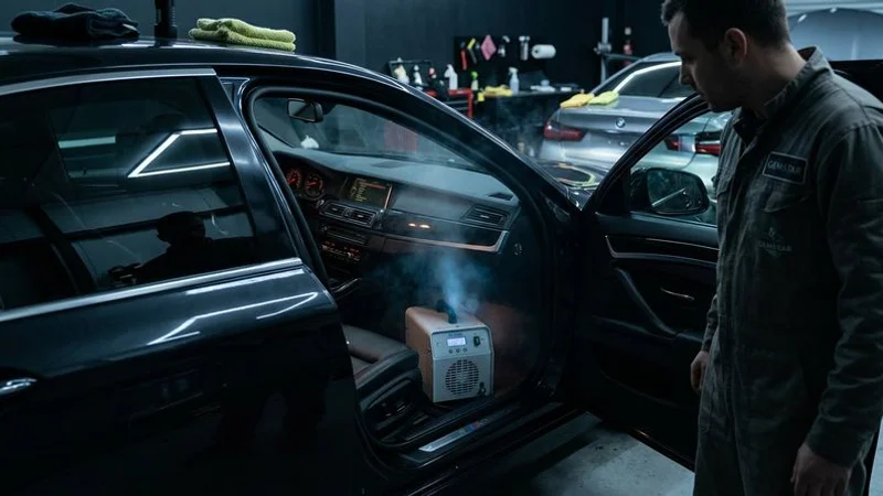 Deep extraction cleaning removing smoke particles from car seats