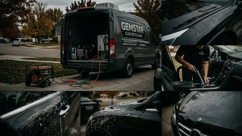 Gemstar mobile detailing unit set up at customer home in Nampa