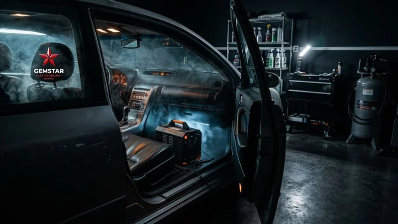 Commercial ozone generator treating entire vehicle cabin