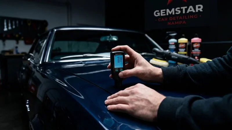 Paint thickness gauge measuring clear coat depth