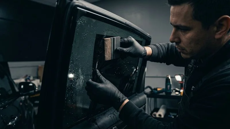 Professional window tint installation on vehicle in Nampa