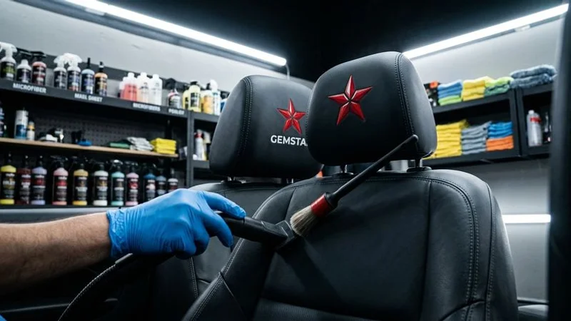 Clean detailed car interior dashboard and seats